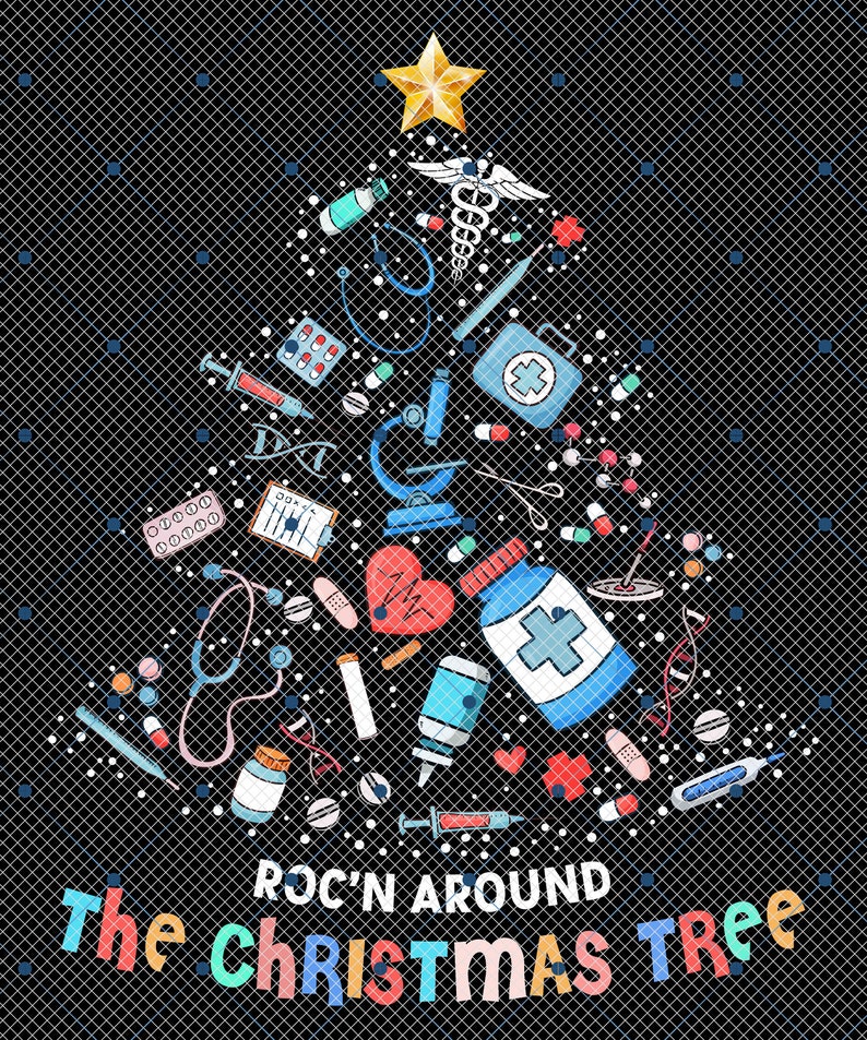 Rockin Around Christmas Tree png, Julsjuksköterska png, ICU-sjuksköterska png, Akutsjuksköterska png, Sjuksköterska png, Julbelysning png, Julklappar till sjuksköterska png bild 1