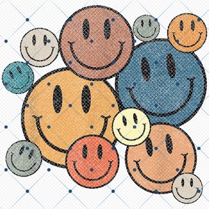 70 年代のレトロな笑顔の顔、幸せな平和の笑顔の顔 PNG、スマイリーの顔 PNG、幸せな顔 PNG、チェック柄のスマイリー PNG、デジタル ダウンロード、レトロなスマイリー PNG
