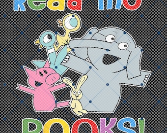 Read Mo Book Cute School Teacher Librarian Elephant Pigeon Png, Read Mo Books Png, Book Lover Gift, Funny Piggie Elephant Pigeons Png