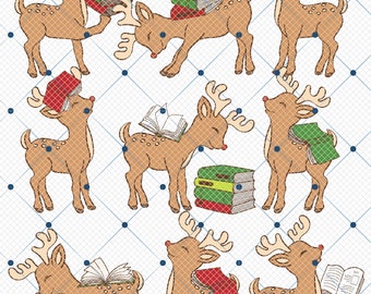 Reindeer Reading Book Christmas Png, Cute Reindeers Read Books Png, Bookworm Christmas Png, Book Lover Christmas Png, Teacher Christmas Png