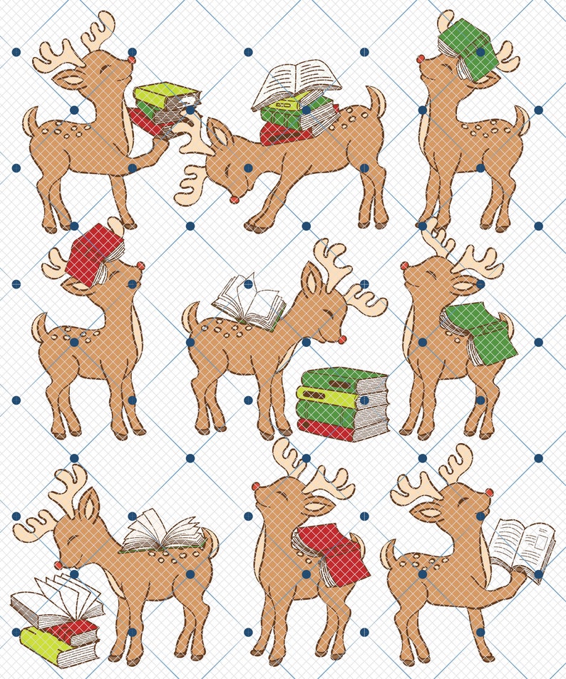 Renläsningsbok jul png, söta renar läser böcker png, bokmal jul png, bokälskare jul png, lärare jul png bild 1