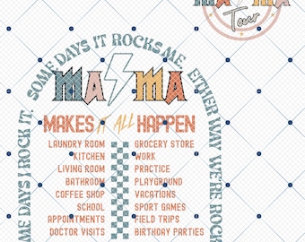 Mama Rock Tour Retro Groovy Back Side Png, Funny Mama Tour Png, Some Days I Rock It Png, Funny Motherhood Png, Some Days It Rocks Me, Mother