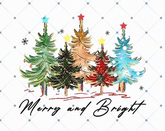 Merry and bright Png, Retro Christmas Tree Png, Christmas Tree Png, Chirstmas Lights Png, Funny Christmas Png, Christmas shirt Png