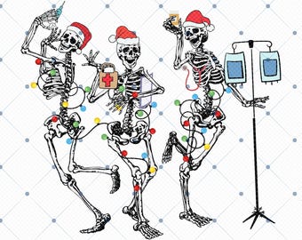 Nurse Christmas Skeleton With Santa Hat Png, Nurse Christmas Png, Christmas skeleton Png, Funny Christmas Png, Dancing Skeleton Png, Xmas