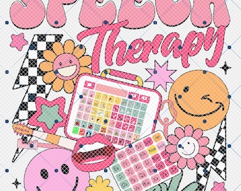 Speech Therapy Retro Groovy Smiley Face Png, Speech Language Pathologist Png, Sign Language School Png, SLP Squad Png, Back To School Png