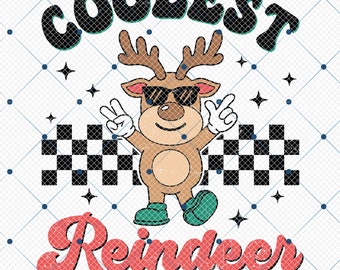 Coolest Reindeer At The Pole Png, Christmas Boy Png, Retro Reindeer Png, Kids Christmas Png, Santa’s Reindeers Png, Christmas Hunter Gifts