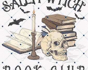 Salem Witch Book Club PNG,Halloween Sublimation Digital Design Download,book reader png, spell book png, spooky season png, witchcraft png