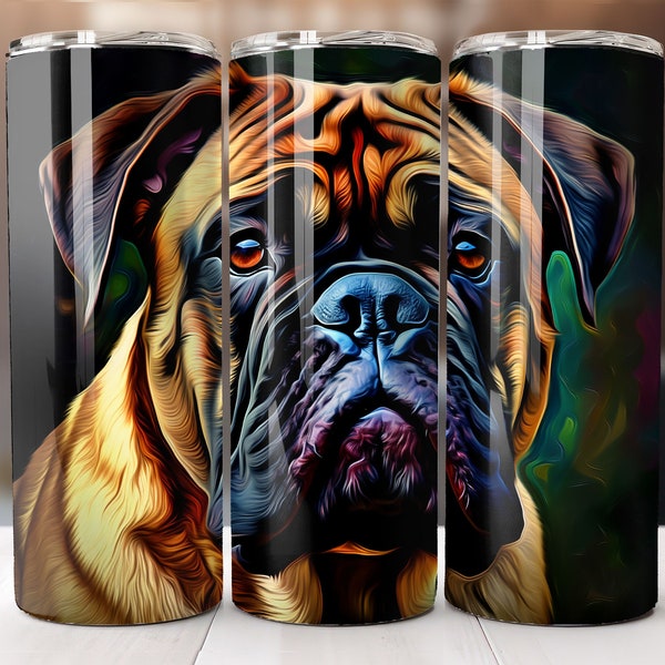 Bullmastiff. Comic Style Tumbler Wrap. 20oz and 30oz Skinny Tumbler. Digital Download. Sublimation PNG. Straight and Tapered.