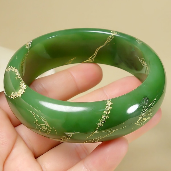 Jade Bangle Bracelet Certified genuine natural untreated Chinese nephrite Hetian Green Golden (optional)