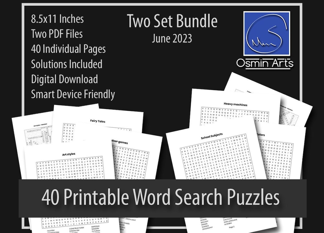 40 Printable Word Search Puzzles (two Set Bundle June 2023) - Etsy