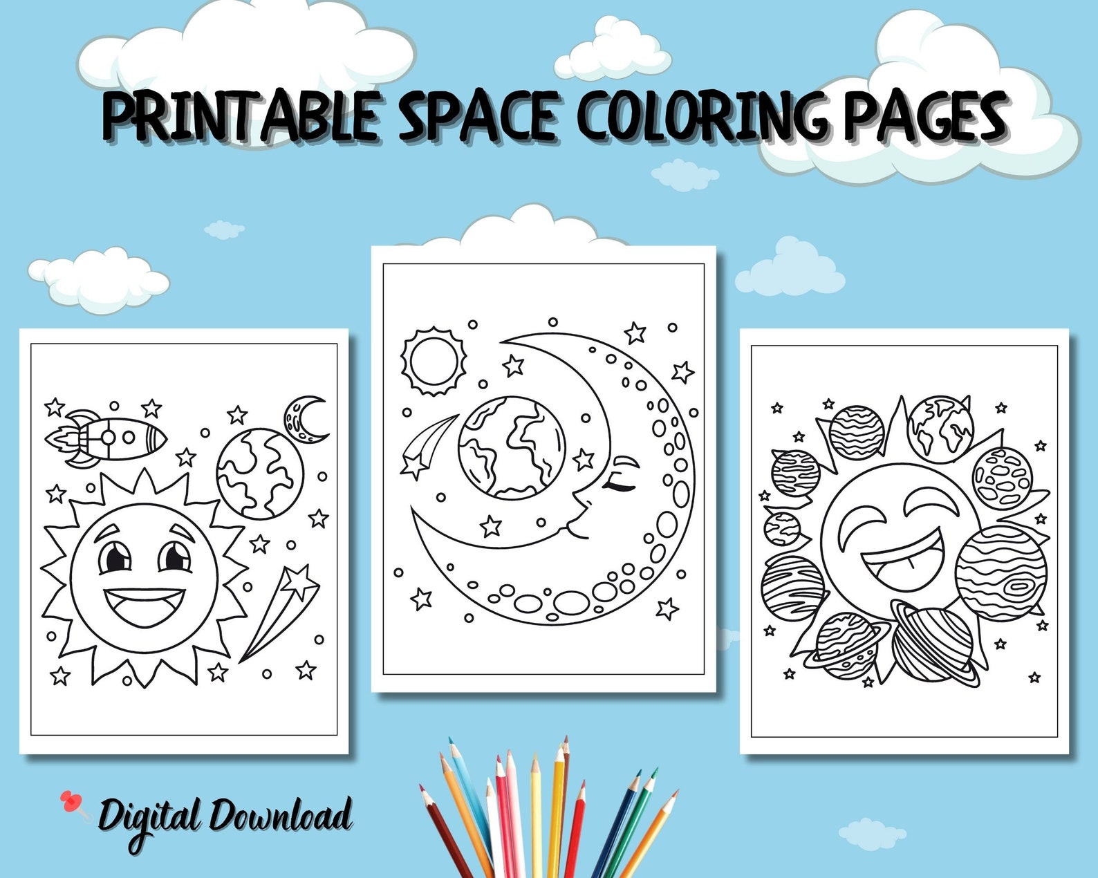 Spacecoloring Pages for Kids Digital Coloring Book Digital - Etsy