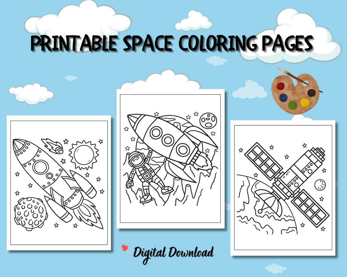 Spacecoloring Pages for Kids Digital Coloring Book Digital - Etsy