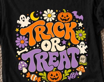 Trick Or Treat PNG, Halloween Png, Fall Design Png, Trendy Ghost Pumpkin Png, Digital Download