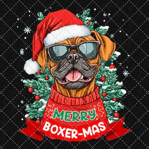 Merry Boxer-Mas PNG: Funny Retro Christmas Dog (Digital Download)