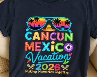 Cancun Mexiko semester 2026 png, matchande familj png, Cancun resa png, familjesemester Cancun png, Cancun skjorta png, digital nedladdning