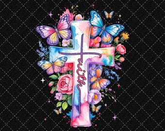 Faith Cross bloemenvlinders PNG: christelijke kunst (digitale download)