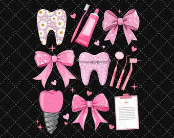 Dental Squad PNG: Pink Coquette Bow Teeth Art (Digital Download)