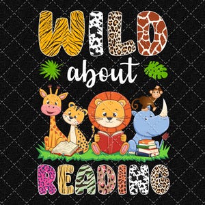 Wild Over Reading PNG: Safari Tiere Buchliebhaber (Digitaler Download)
