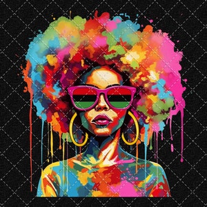 Colorful Art Black Queen Png, Women Black Queen, Melanin Dripping Juneteenth, Afro Melanin Women Png Digital Download