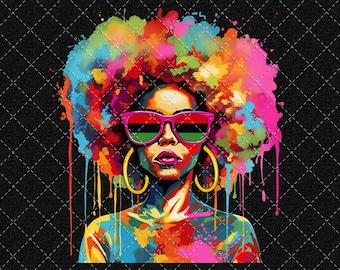 Colorful Black Queen PNG: Melanin Art, Juneteenth Design (Digital Download)