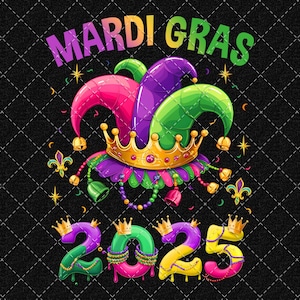 マルディグラ 2025 PNG、面白いマルディグラ PNG、ファット チューズデー PNG、ニューオーリンズ フェスティバル PNG、レトロ マルディグラ PNG デジタル ダウンロード