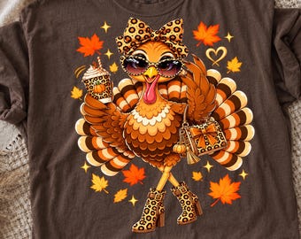 Thanksgiving Turkey PNG, Coquette Turkey with Leopard Bow, Funny Girly Fall Turkey Shirt Sublimation, Digital Download