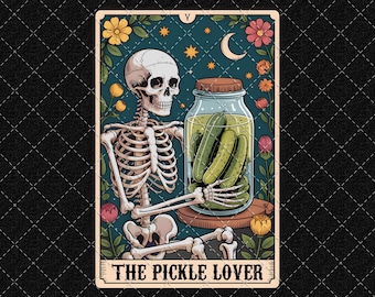 Funny Pickle Tarot Card PNG: Skeleton Cucumber Art (Digital Download)