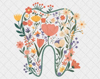 Floral Tooth PNG: Boho Dentist Art, Dental Assistant Design (Digital Download)