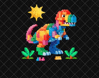 Building Blocks Dinosaur PNG: Colorful Puzzle Design (Digital Download)