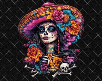 Mexican Sugar Skull Girl PNG, Cinco De Mayo Fiesta (Digital Download)