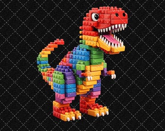 Building Blocks Dinosaur PNG, Rainbow Bricks (Digital Download)