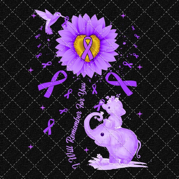 I Will Remember For You Png, Alzheimers Awareness, Elephant Flower Alzheimers Awareness, Warrior Support, Ribbon Purple Png Digital Download