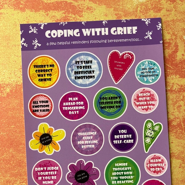 Grief Sticker Sheet | Helpful Reminders for Coping with Bereavement/Loss