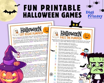 Geef het Halloween-spel pompoen door | Afdrukbare Halloween-feestspellen | Links Rechts Verhaal | Kinderen, tieners en volwassenen | A4 US-brief direct downloaden