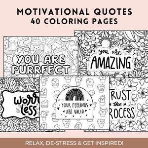 40 frases motivacionales para colorear, páginas imprimibles para adultos, alivio del estrés, afirmaciones positivas para adolescentes y niños, frases inspiradoras