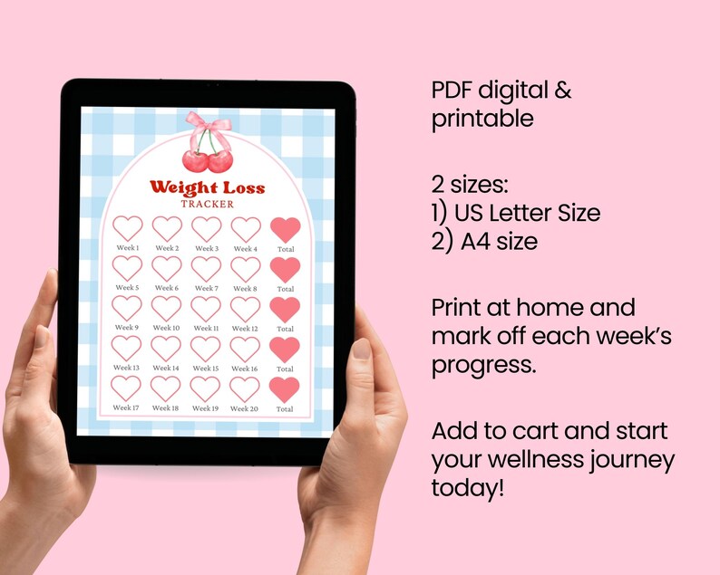 Printable Weight Loss Tracker | 20 Week Cherry Goal Tracker | Cute ...