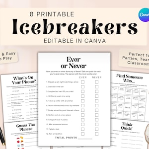 Icebreaker Games, Printable Team Building Activity, Conversation Starters, Fun Office Party Game, Group Activity for Adults Get to Know You