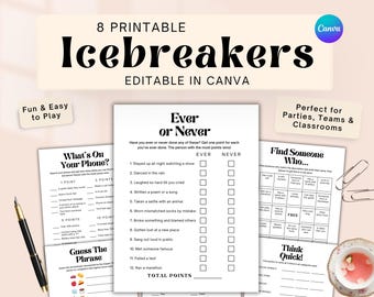 Juegos para romper el hielo, actividad imprimible para fomentar el trabajo en equipo, temas para iniciar conversaciones, divertido juego para fiestas de oficina, actividad grupal para que los adultos se conozcan mejor.