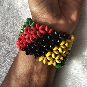 Rasta Wood Bead Stretch Bracelet- Rasta Beaded Bangle x1