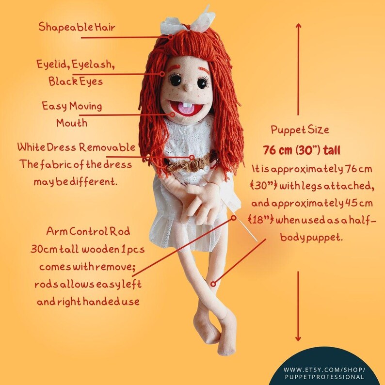 Puppet Professional Dual Entry Stage&Ventriloquist-Back and Bottom Access Handmade For Adults Theatre,Storytelling- Honey 76cm(30”)Full Body image 3