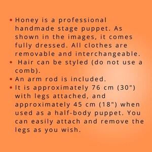 Puppet Professional Dual Entry Stage&Ventriloquist-Back and Bottom Access Handmade For Adults Theatre,Storytelling- Honey 76cm(30”)Full Body image 4