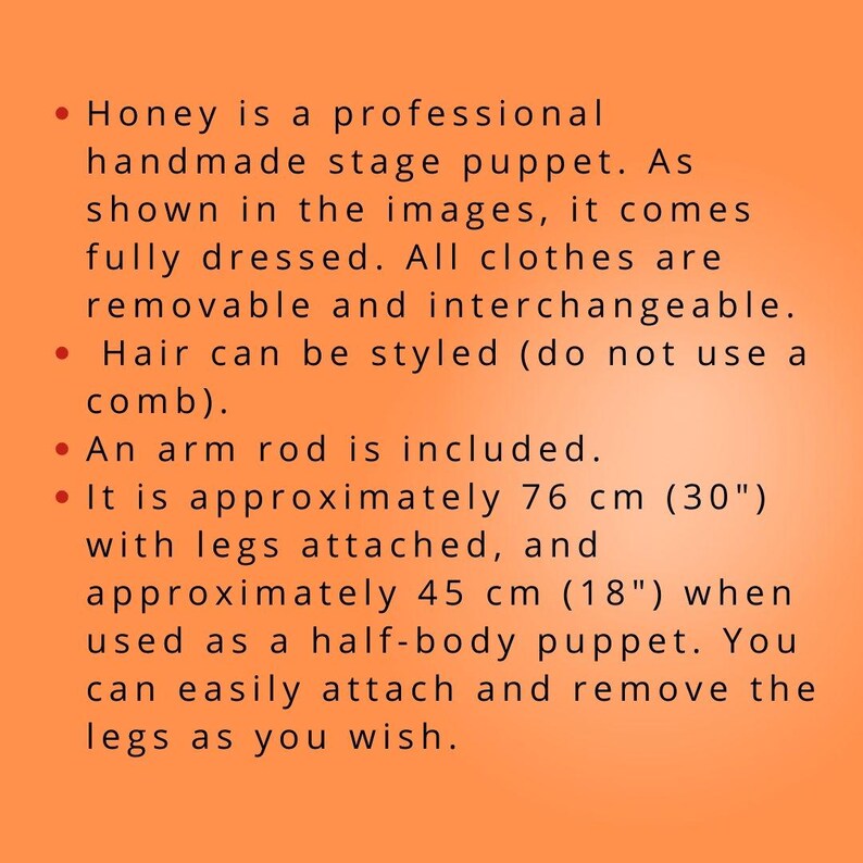 Puppet Professional Dual Entry Stage&Ventriloquist-Back and Bottom Access Handmade For Adults Theatre,Storytelling- Honey 76cm(30”)Full Body image 4