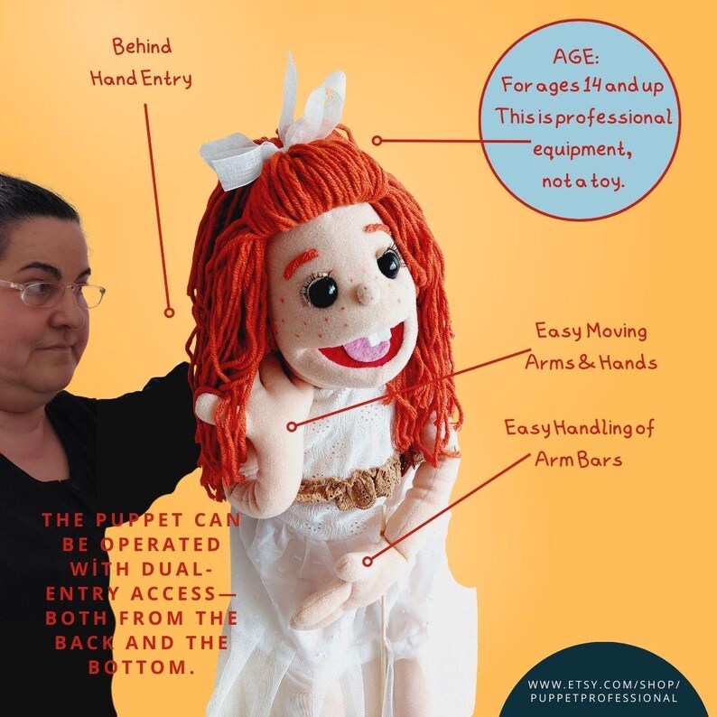 Puppet Professional Dual Entry Stage&Ventriloquist-Back and Bottom Access Handmade For Adults Theatre,Storytelling- Honey 76cm(30”)Full Body image 9