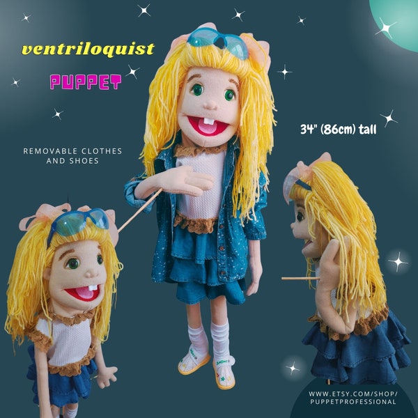 Puppet Professional For Kids-Adults & Gift For Birthday Be Master Ventriloquist In Puppet Theatre Maria Blonde Hair 34” (86cm) Full Body