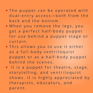 Puppet Professional Dual Entry Stage&Ventriloquist-Back and Bottom Access Handmade For Adults Theatre,Storytelling- Honey 76cm(30”)Full Body image 5