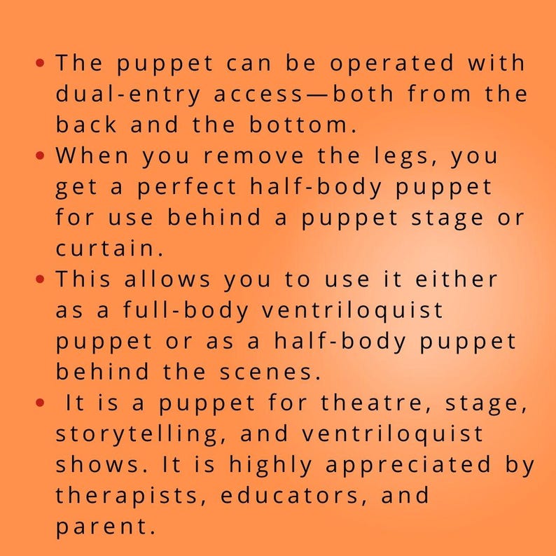 Puppet Professional Dual Entry Stage&Ventriloquist-Back and Bottom Access Handmade For Adults Theatre,Storytelling- Honey 76cm(30”)Full Body image 5