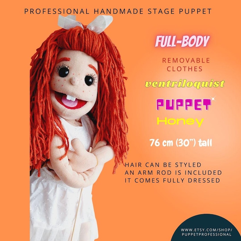 Puppet Professional Dual Entry Stage&Ventriloquist-Back and Bottom Access Handmade For Adults Theatre,Storytelling- Honey 76cm(30”)Full Body image 1