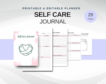 Self Care Journal Template | Editable Canva Wellness Planner - Etsy