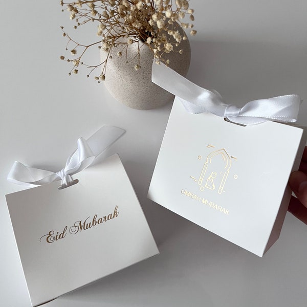 Set of 6 mini gift bags with ribbon Umrah Mubarak| Eid Mubarak