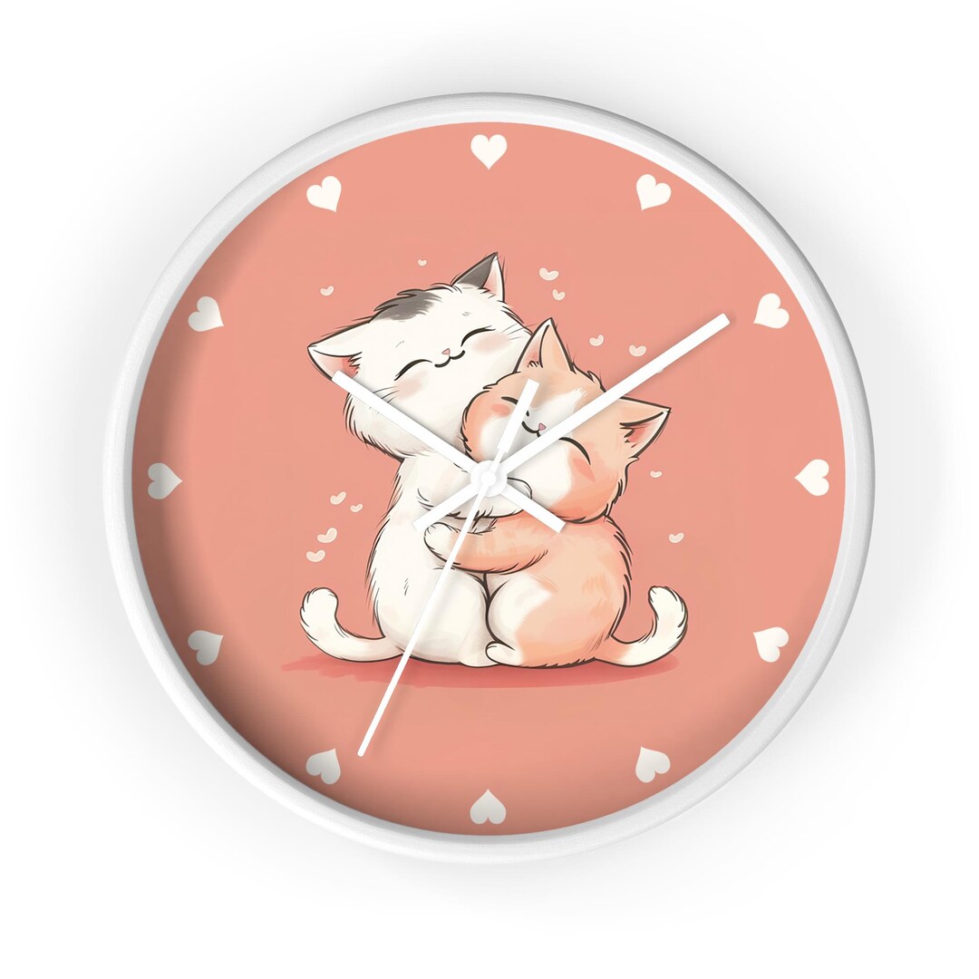 Hug Me Kitten Clock | Cute Cat Art | Pink Heart Decor | Perfect Gift ...